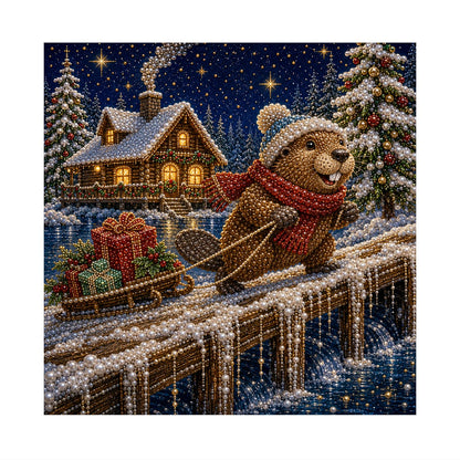 Beaver's Snowy Night Sled Run pearl painting – image 11
