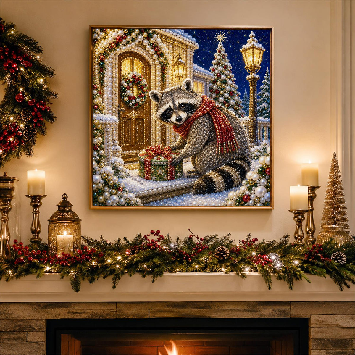 Raccoon at the Golden Door pearl painting – image 3