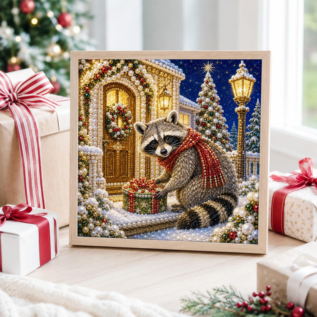 Raccoon at the Golden Door pearl painting – image 4