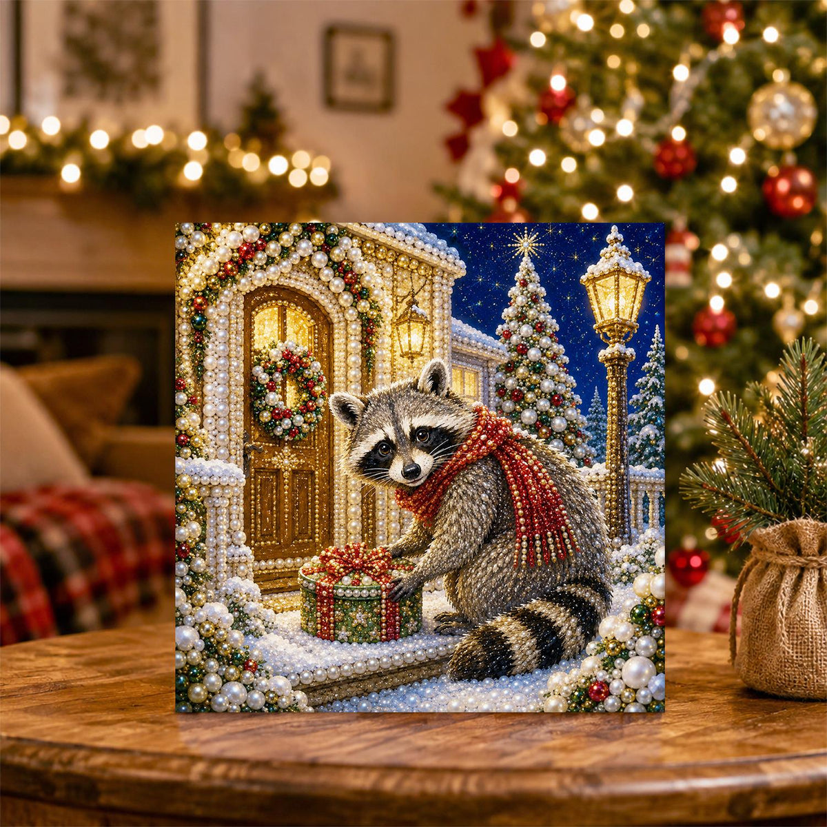 Raccoon at the Golden Door pearl painting – image 5