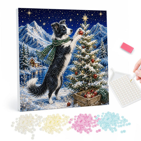 Christmas Dog and Tree pearl painting – image 1