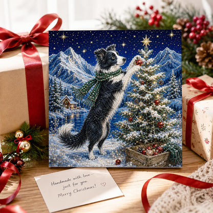 Border Collie Hanging a Bauble pearl painting – image 2