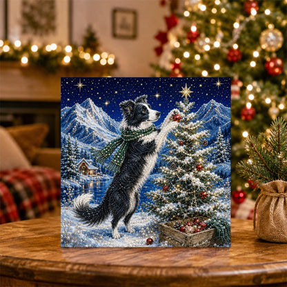 Border Collie Hanging a Bauble pearl painting – image 5