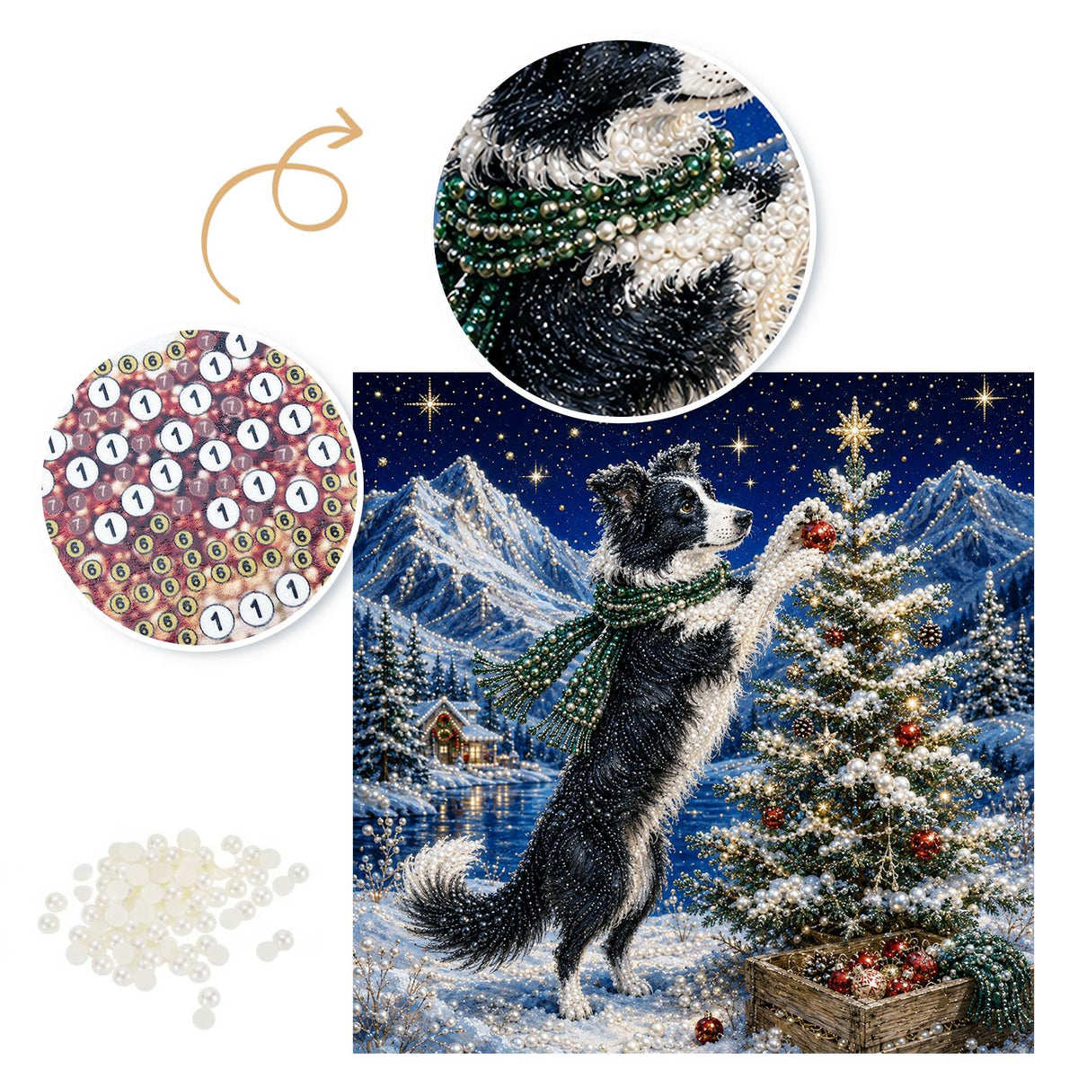 Border Collie Hanging a Bauble pearl painting – image 6
