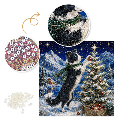 Border Collie Hanging a Bauble pearl painting – image 6