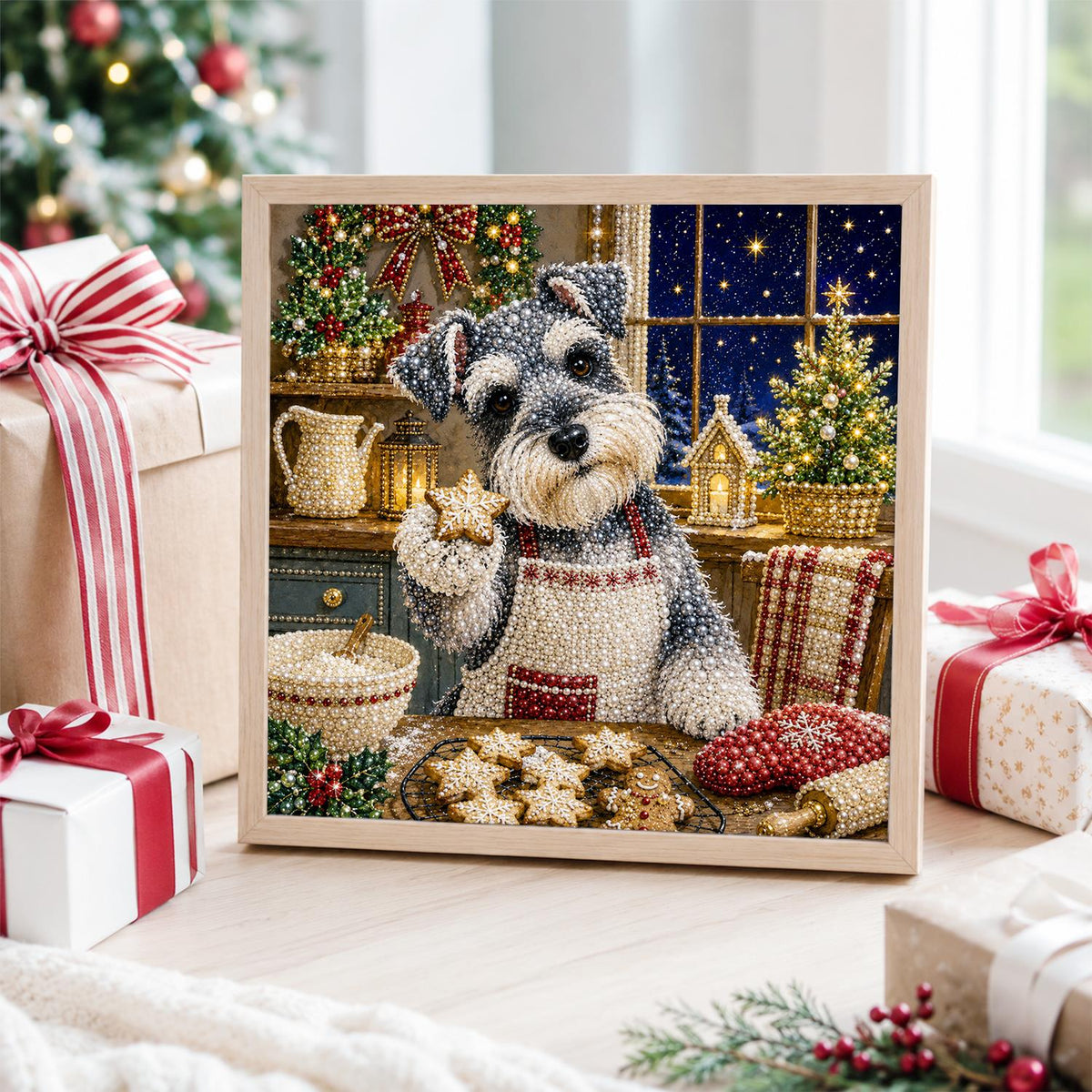 Schnauzer Baking Star Cookies pearl painting – image 4