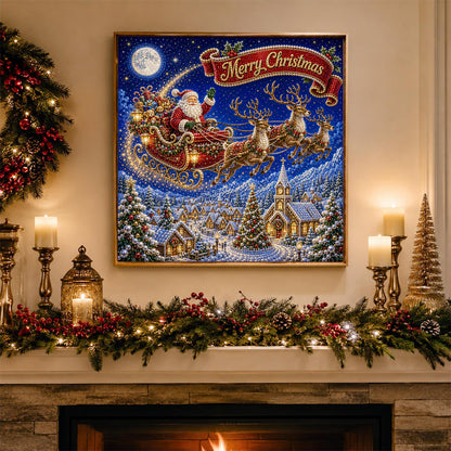 Santa's Sleigh Over the Village pearl painting – image 3