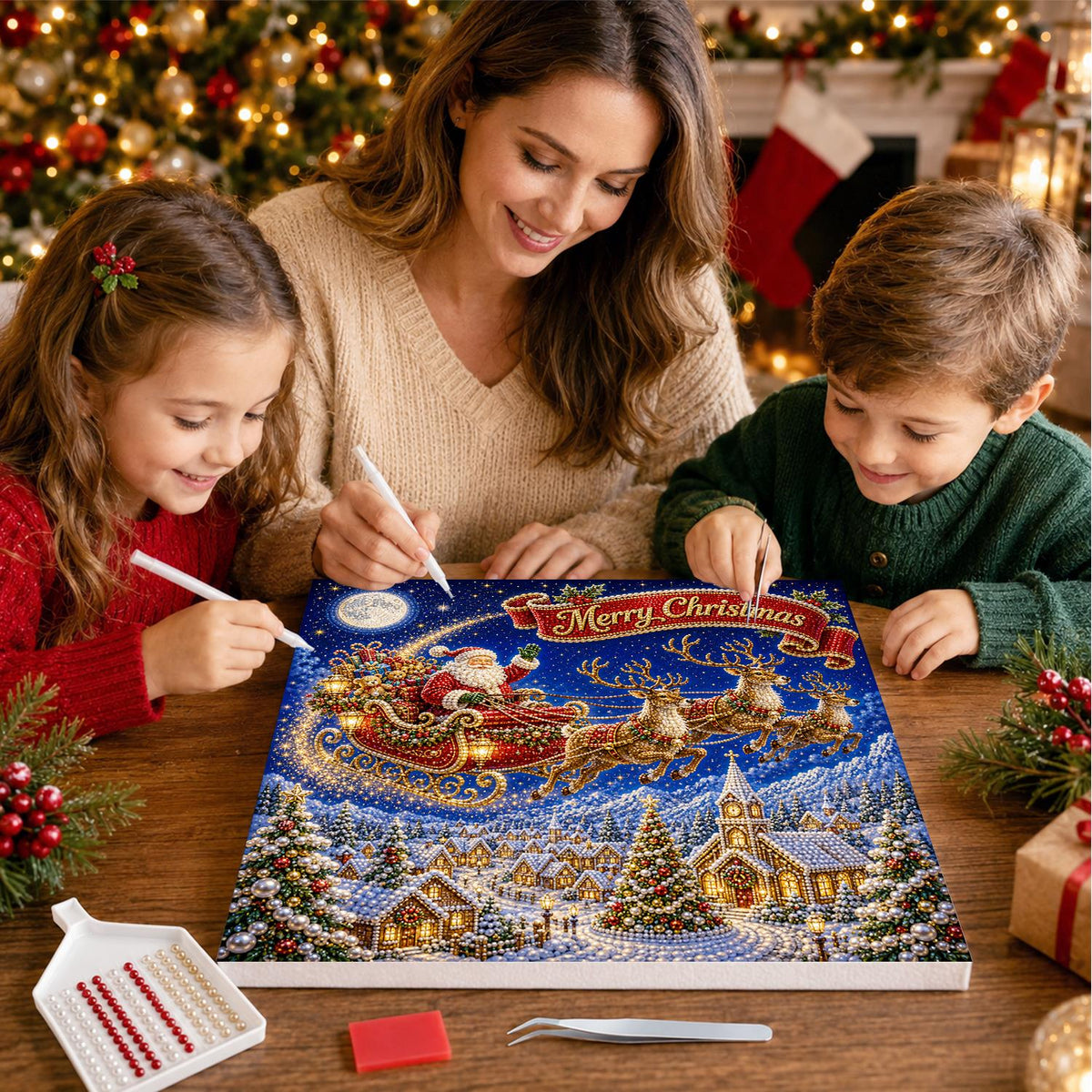 Santa's Sleigh Over the Village pearl painting – image 15