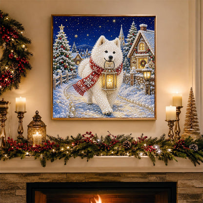 Samoyed's Lantern-Lit Stroll pearl painting – image 3