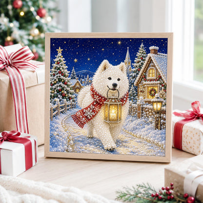Samoyed's Lantern-Lit Stroll pearl painting – image 4