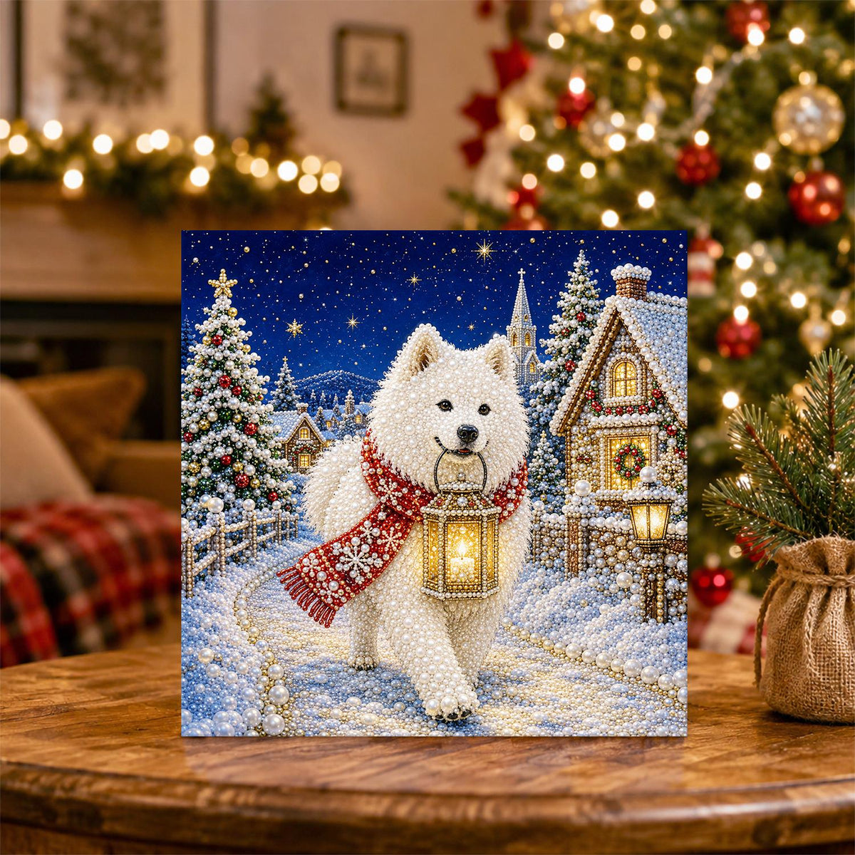 Samoyed's Lantern-Lit Stroll pearl painting – image 5