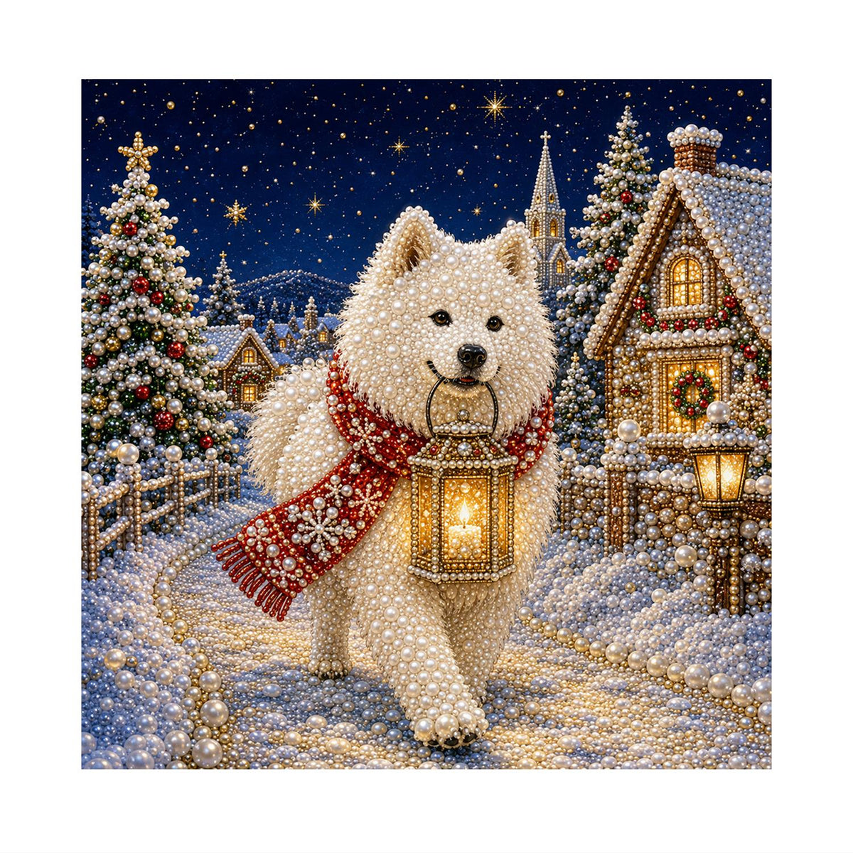 Samoyed's Lantern-Lit Stroll pearl painting – image 11