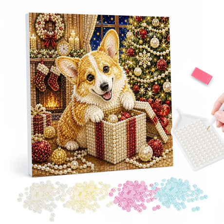 Christmas Corgi pearl painting – image 1