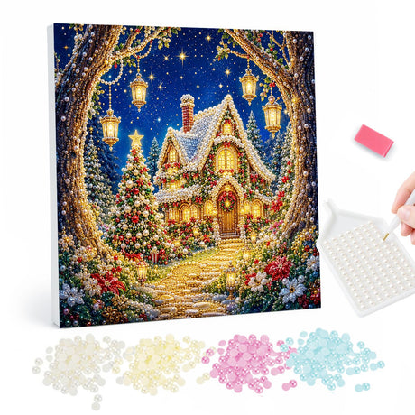 Pearl Painting Christmas Cottage Under a Starry Sky pearl painting – image 1