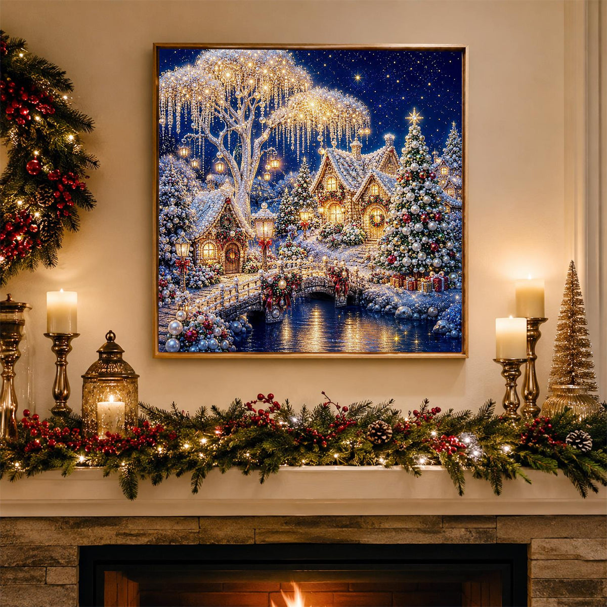 Lit Willow and River Bridge pearl painting – image 3