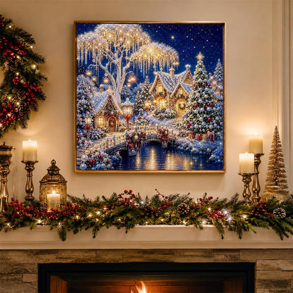 Lit Willow and River Bridge pearl painting – image 3