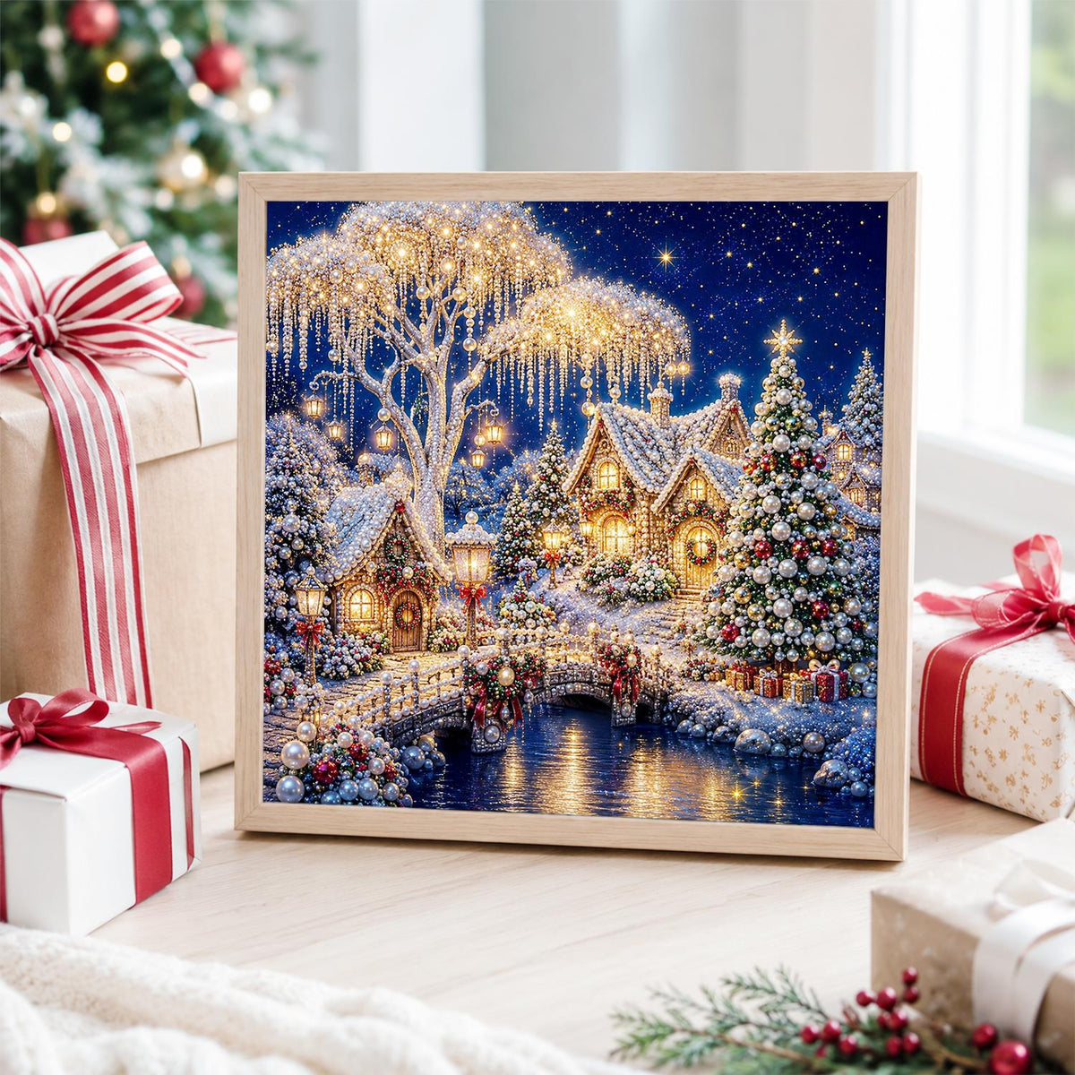 Lit Willow and River Bridge pearl painting – image 4
