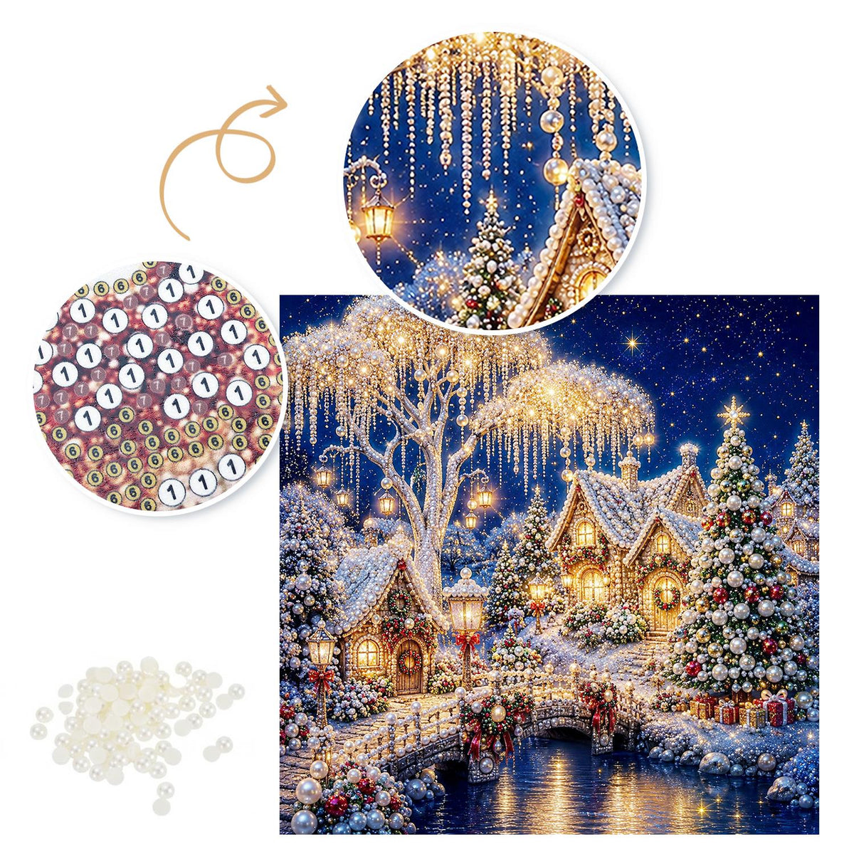 Lit Willow and River Bridge pearl painting – image 6