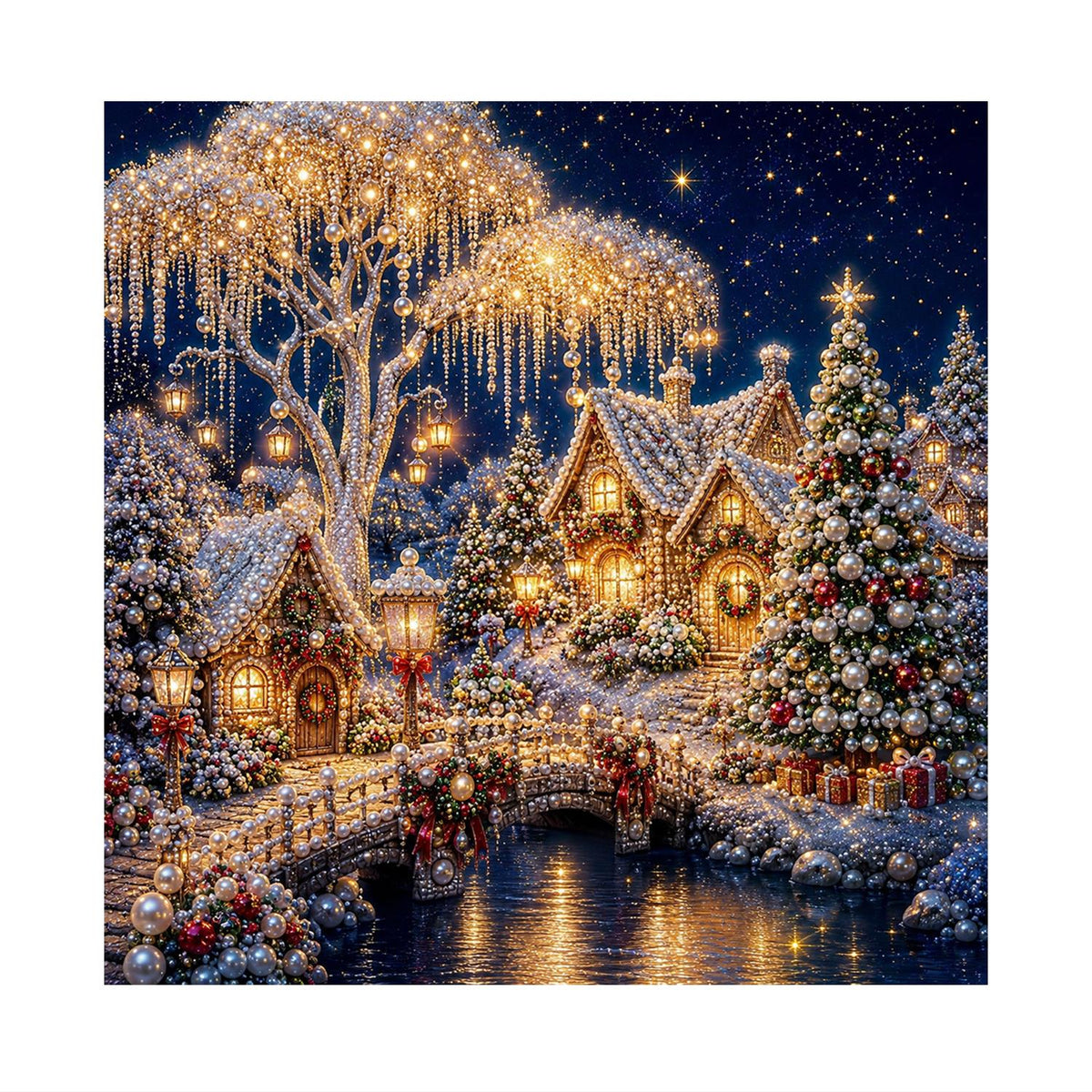 Lit Willow and River Bridge pearl painting – image 11