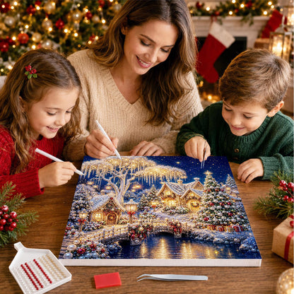 Lit Willow and River Bridge pearl painting – image 15
