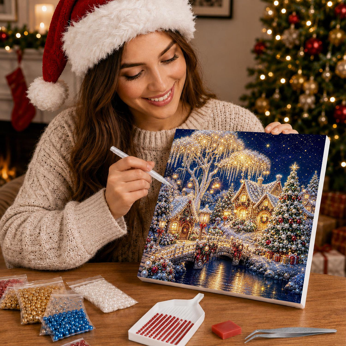 Lit Willow and River Bridge pearl painting – image 16