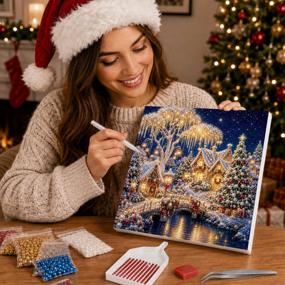 Lit Willow and River Bridge pearl painting – image 16
