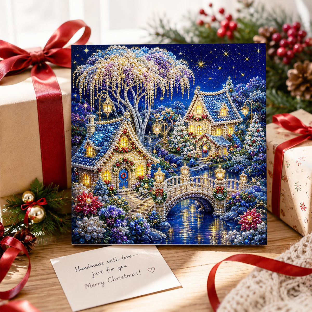 Blue Blossom River Village pearl painting – image 2