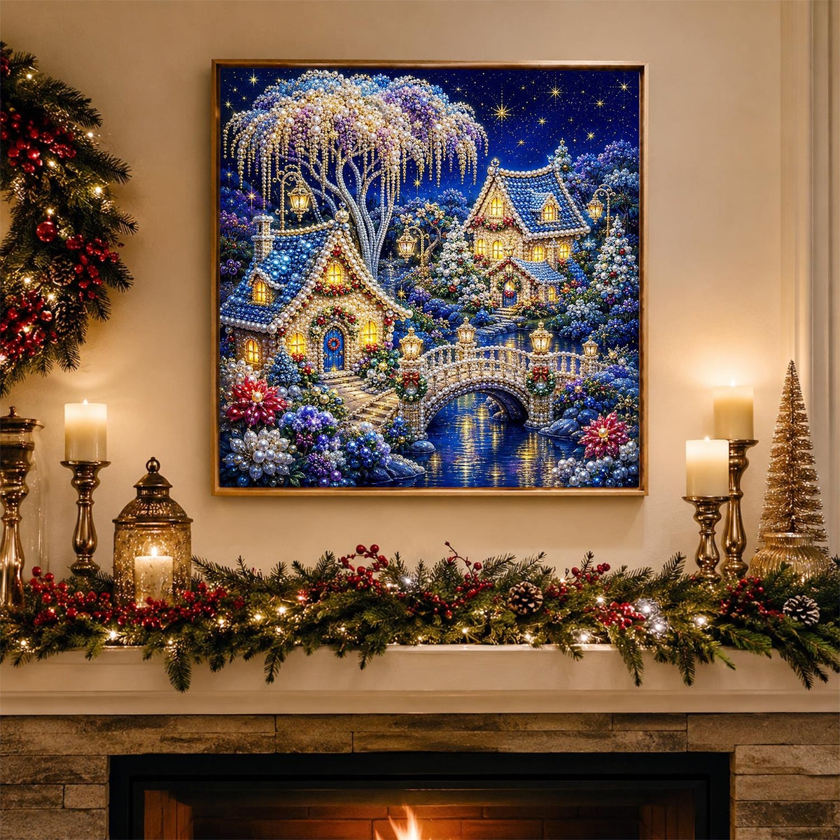 Blue Blossom River Village pearl painting – image 3