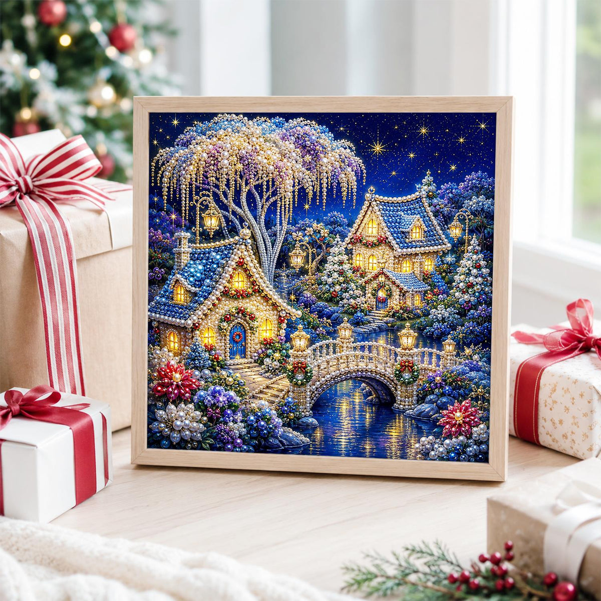 Blue Blossom River Village pearl painting – image 4