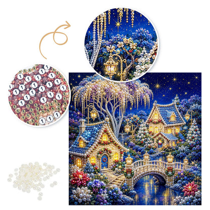 Blue Blossom River Village pearl painting – image 6