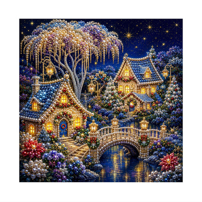Blue Blossom River Village pearl painting – image 11