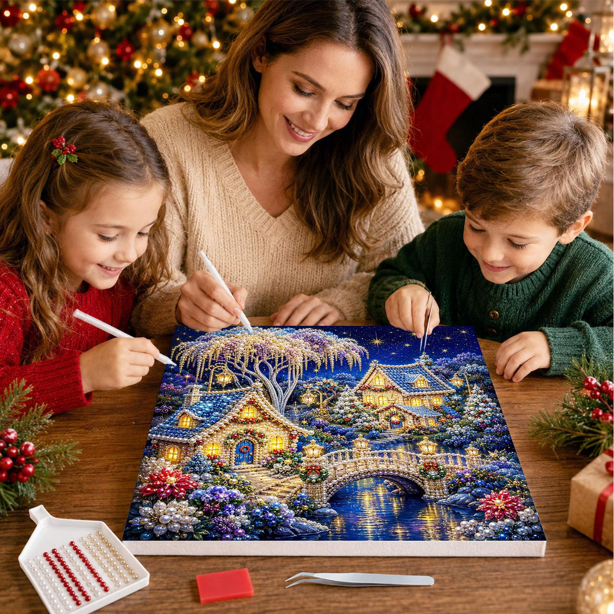 Blue Blossom River Village pearl painting – image 15