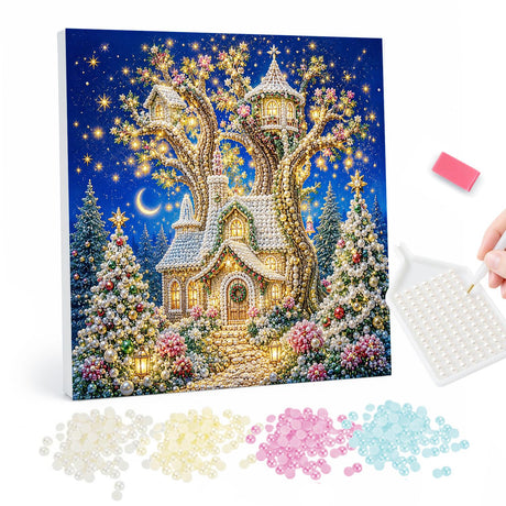 Pearl Painting Christmas Treehouse Under a Starry Sky pearl painting – image 1