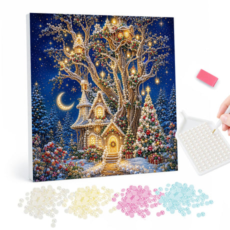 Glowing Christmas Treehouse pearl painting – image 1