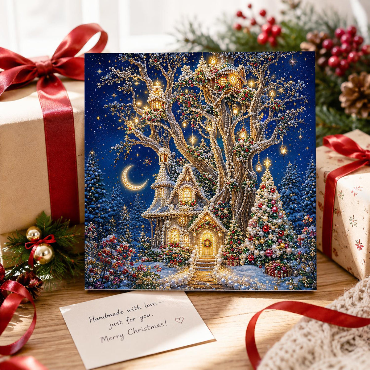 Light-Strung Tree Cottage pearl painting – image 2