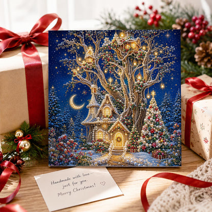 Light-Strung Tree Cottage pearl painting – image 2