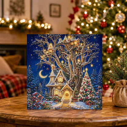 Light-Strung Tree Cottage pearl painting – image 5