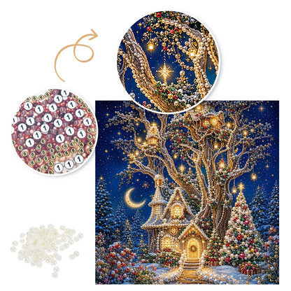Light-Strung Tree Cottage pearl painting – image 6
