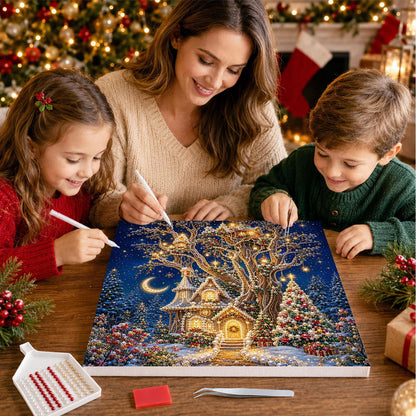 Light-Strung Tree Cottage pearl painting – image 15