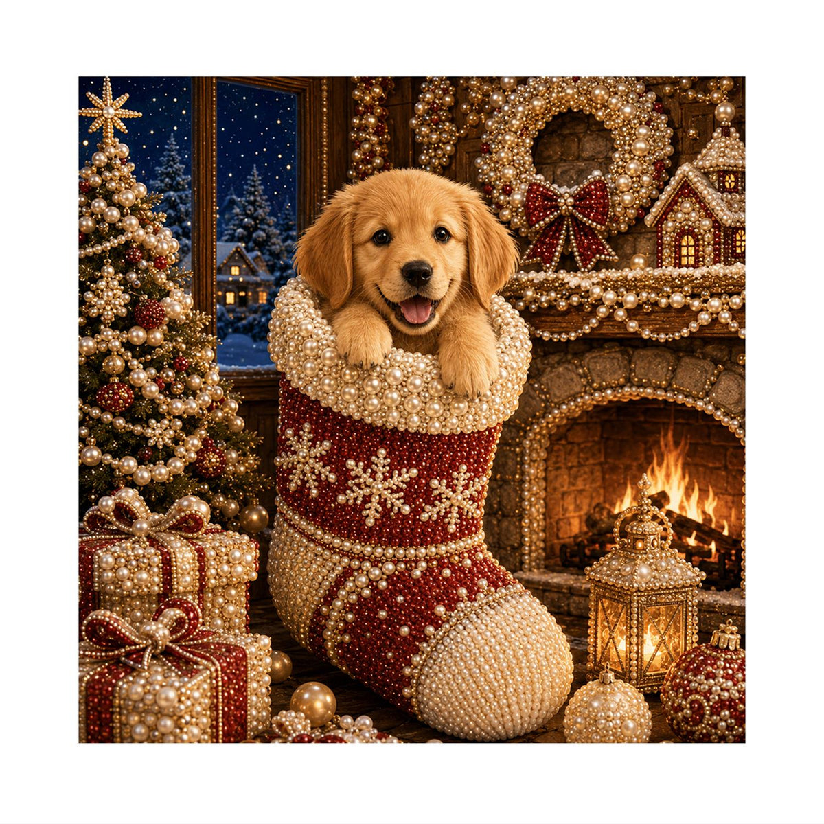 Puppy in a Snowflake Stocking pearl painting – image 11
