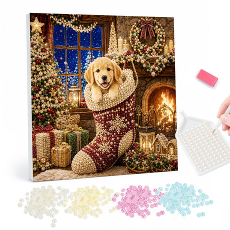Christmas Puppy pearl painting – image 1
