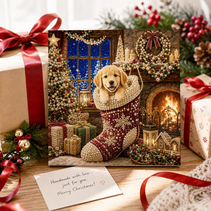 Retriever Pup by the Snowy Window pearl painting – image 2