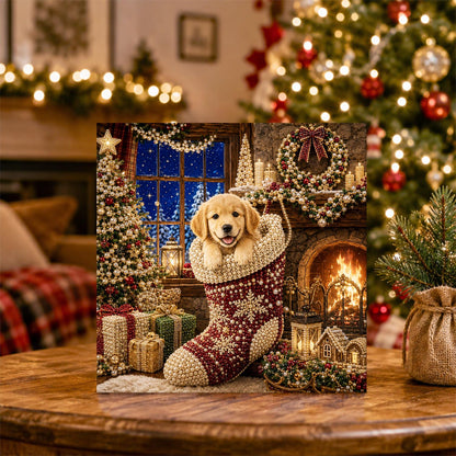 Retriever Pup by the Snowy Window pearl painting – image 5