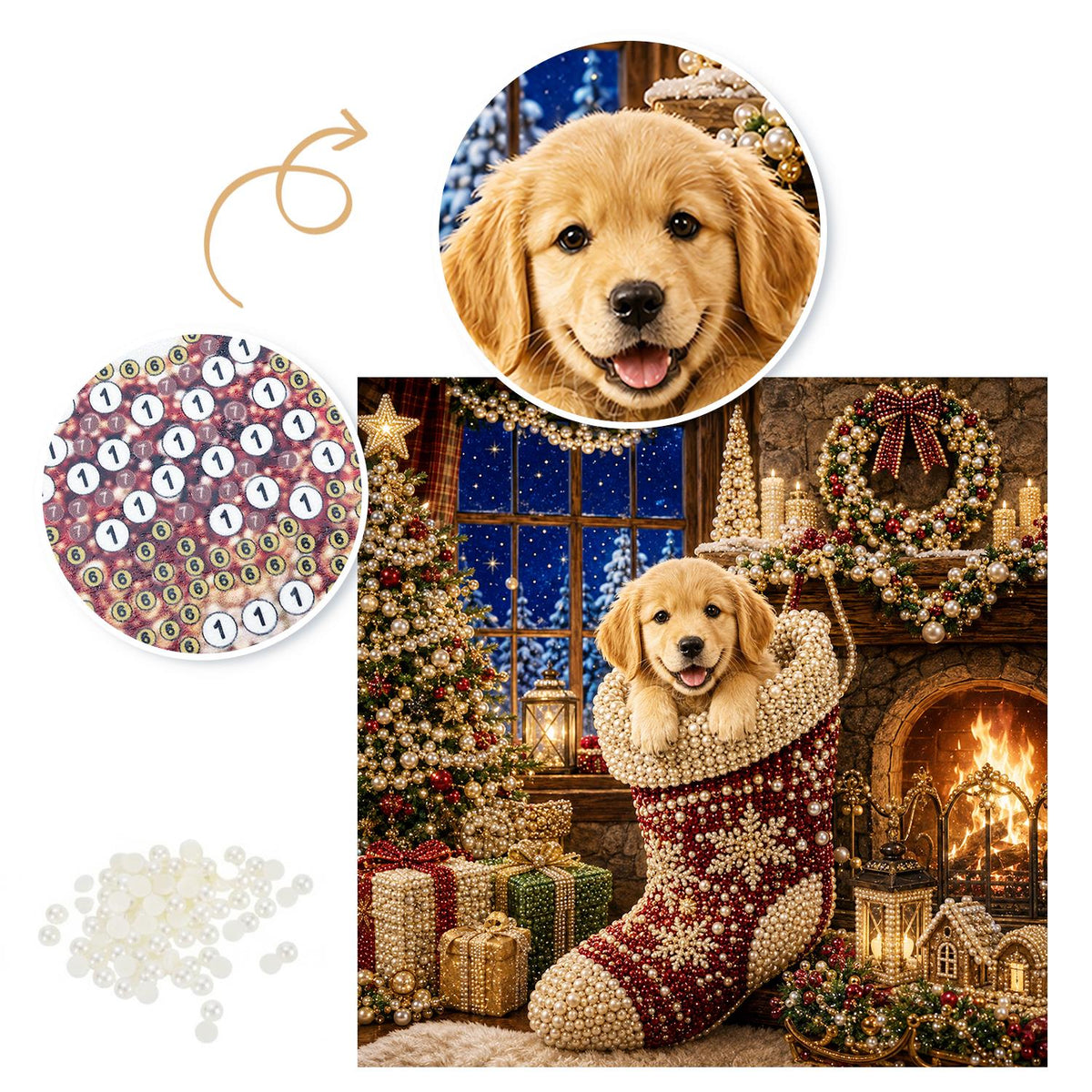 Retriever Pup by the Snowy Window pearl painting – image 6