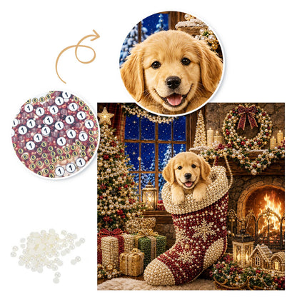 Retriever Pup by the Snowy Window pearl painting – image 6