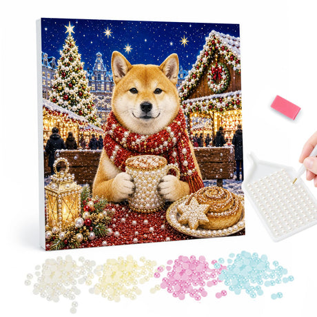 Shiba Inu Christmas Market pearl painting – image 1