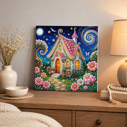 Pink-Roofed Fairy Cottage pearl painting – image 3