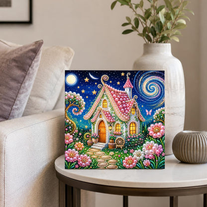 Pink-Roofed Fairy Cottage pearl painting – image 4