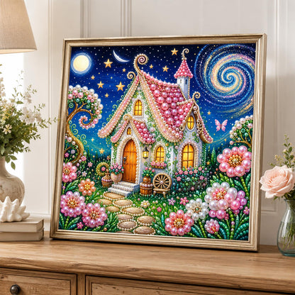 Pink-Roofed Fairy Cottage pearl painting – image 5