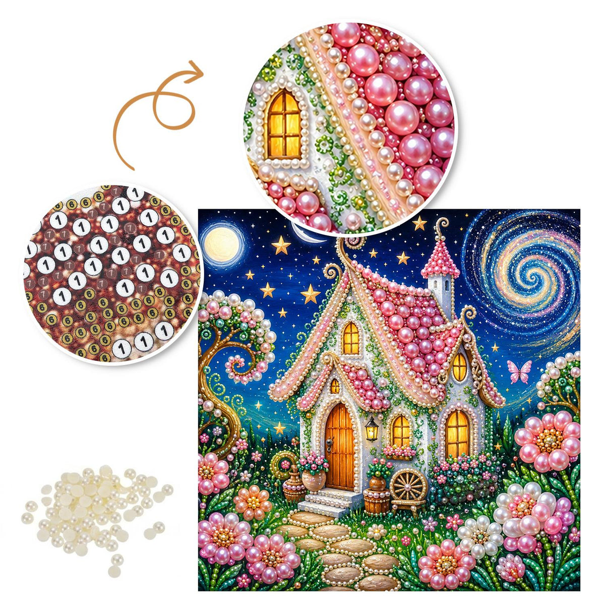 Pink-Roofed Fairy Cottage pearl painting – image 6